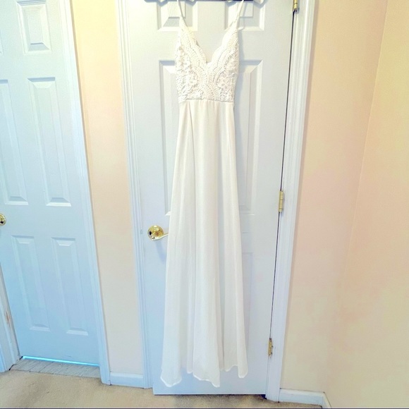 chinese dress ladies Marlene flared lace maxi dress in White